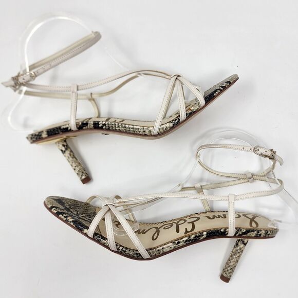 Sam Edelman Heeled Sandal Women's 10M Pippa Strappy Snake Footbed Cream Upper - Picture 8 of 9